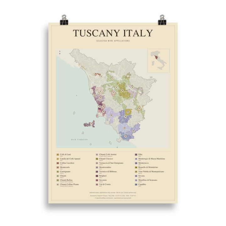 Tuscany Wine Map Vintage Poster - 50×70 cm - Cocktailored