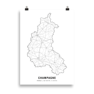 The Champagne Wine Map Poster - 50x70 cm - - Cocktailored